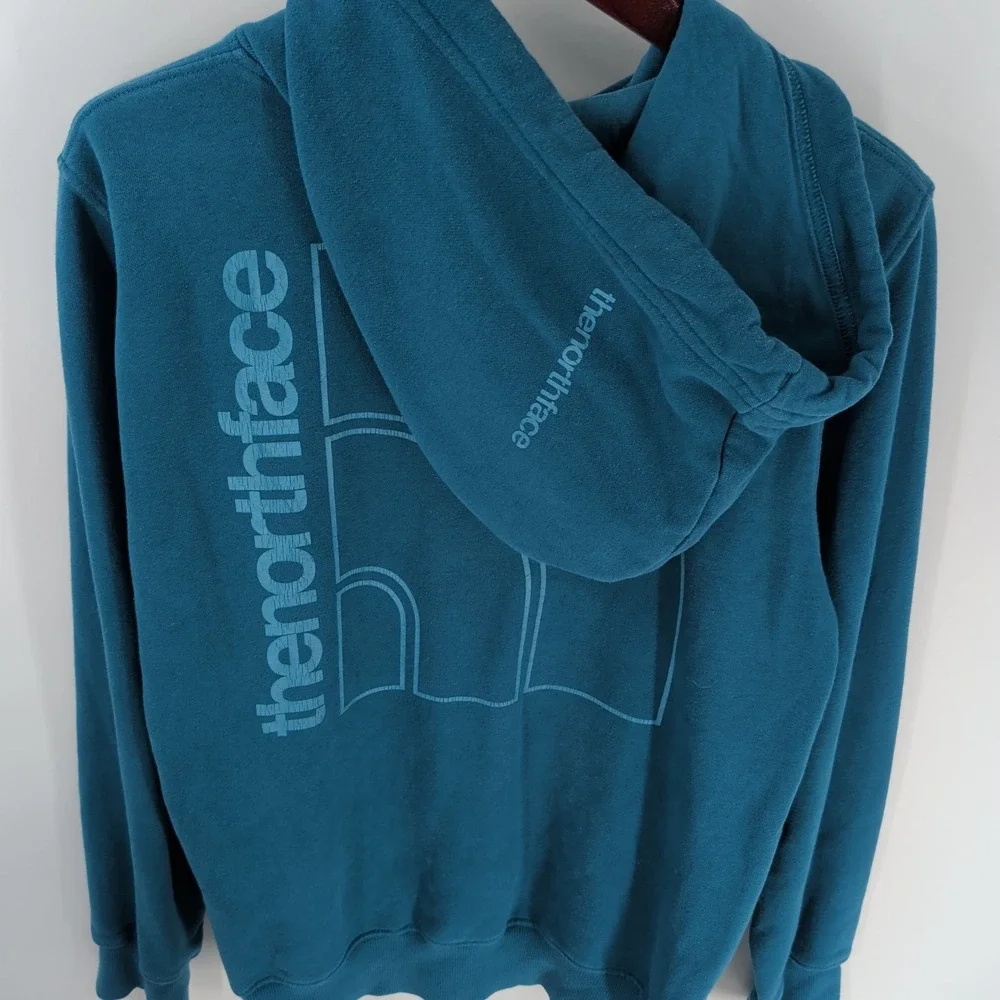 Vintage Y2K The North‎ Face Never Stop Exploring Lettering Hoodie Blue Size S